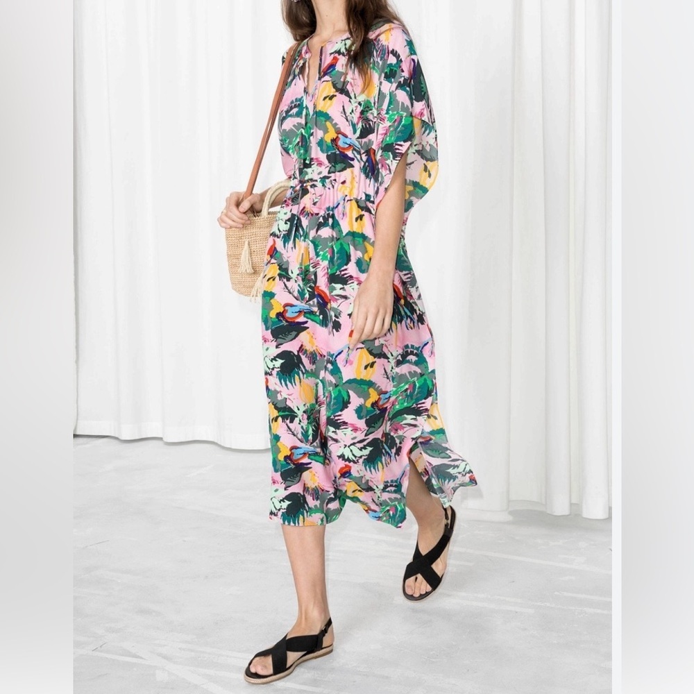 & Other Stories Tropical Print Kaftan Midi Dress Size XS 36082